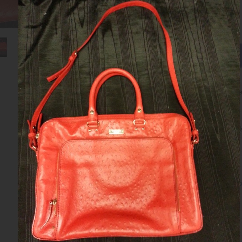 Kate Spade Red Ostrich Laptop Bag PO91